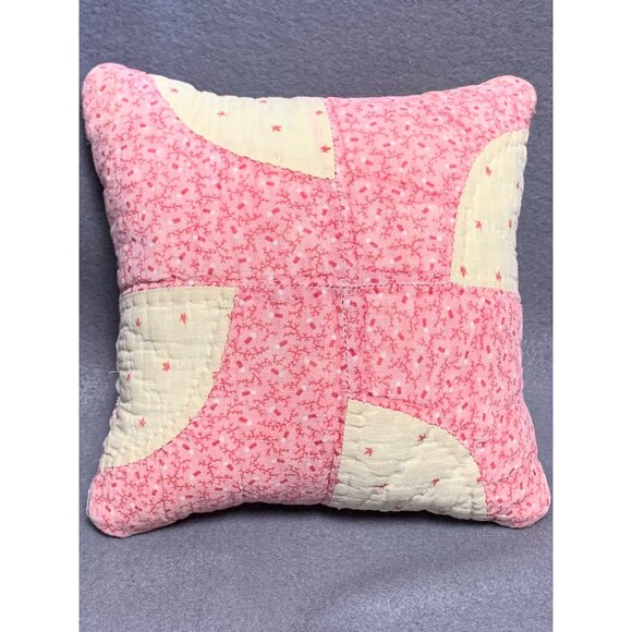 Vintage Handmade Pink & Cream Patchwork Pillow - 7" x 7" Quilted Throw Cushion - Picture 3 of 8